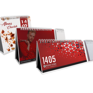 تقویم رومیزی گلاسه 200 گرم پایه سخت ( پایه سفید با سلفون مات )