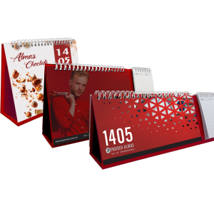 تقویم رومیزی گلاسه 200 گرم پایه سخت ( پایه قرمز با سلفون مات )